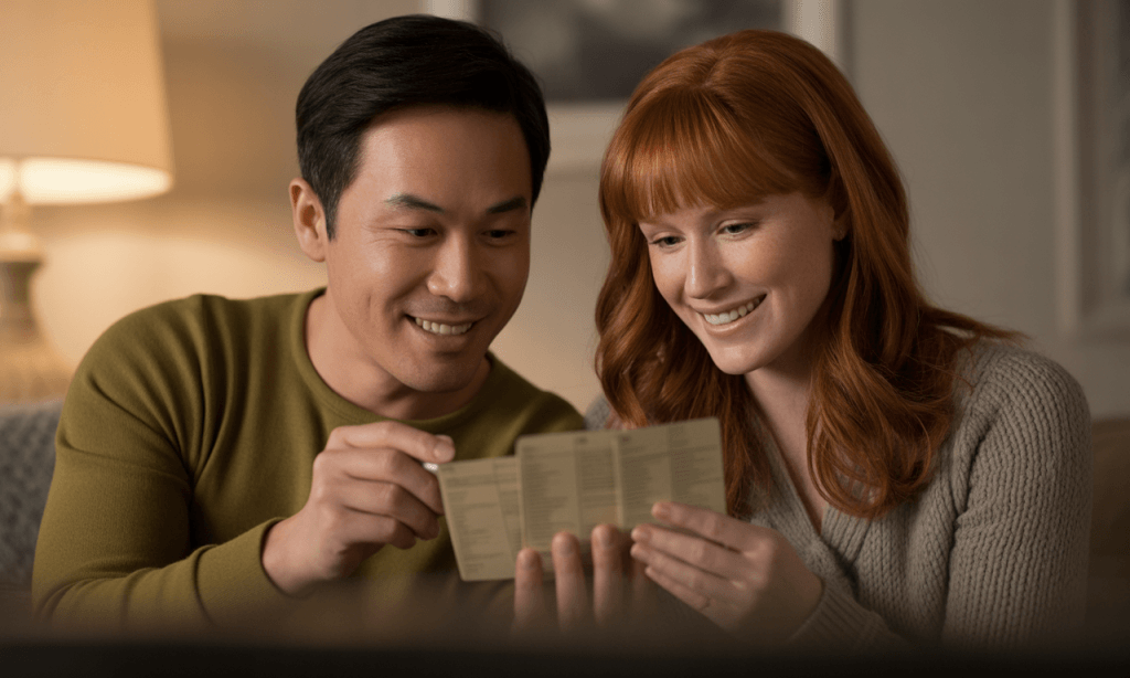 Couple discussing small adjustments with warmth symbolizing cooperative problem-solving