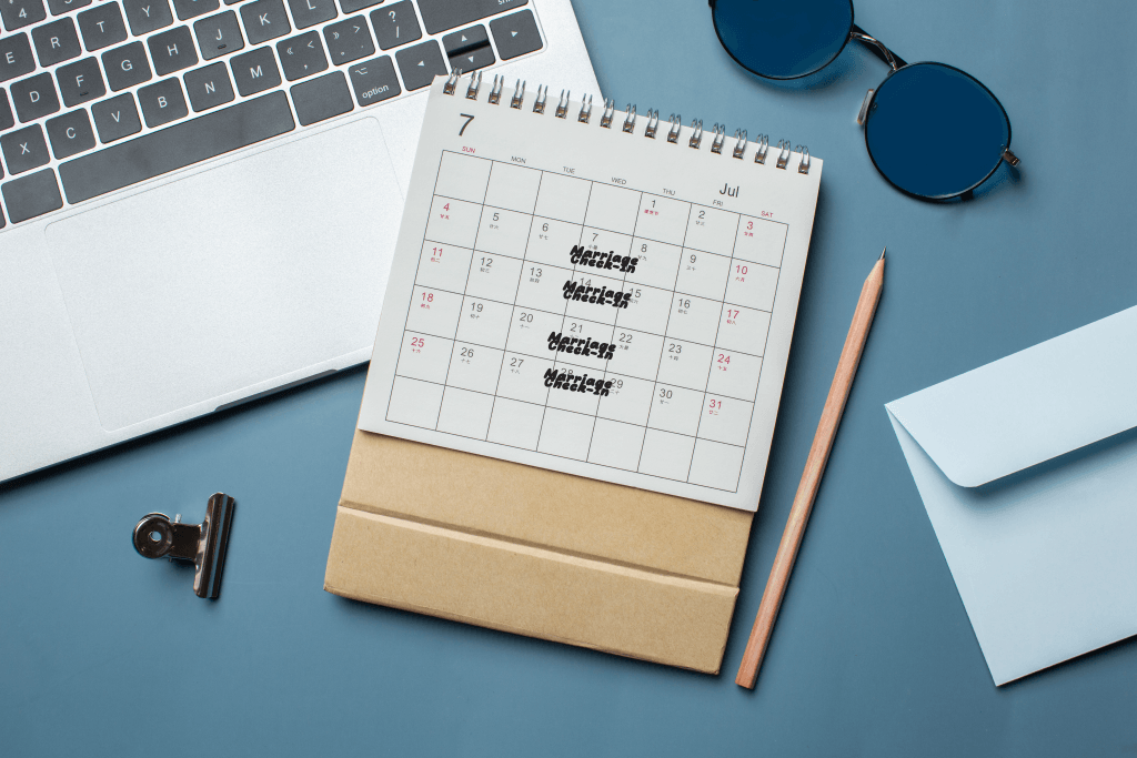  Calendar showing a recurring standing marriage meeting as an emotional early-warning system