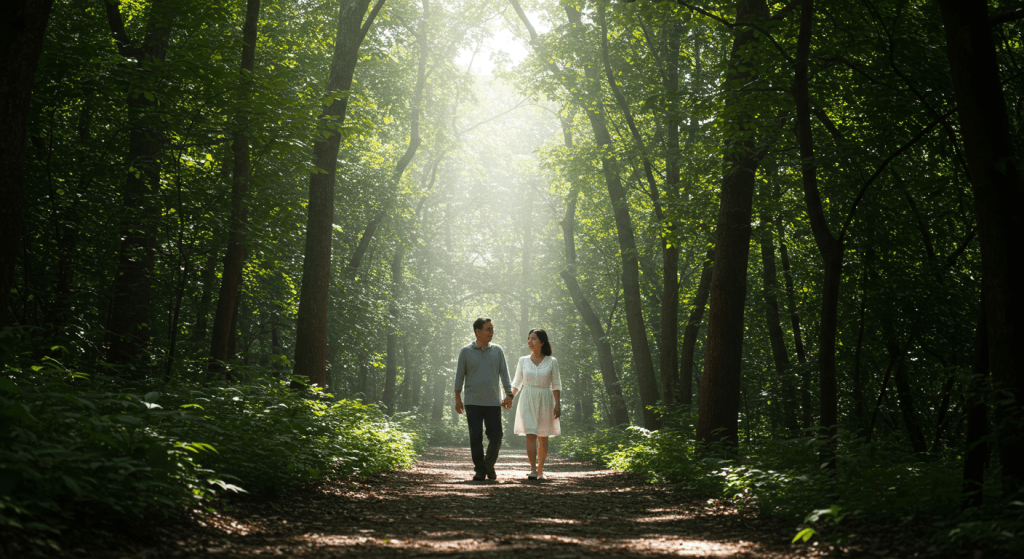 Couple walking together toward sunlight, symbolizing renewed possibility in marriage.