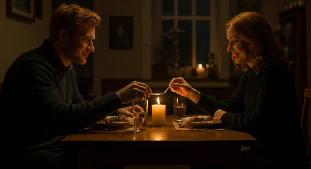 Husband and wife lighting a candle together to celebrate a small step forward during a long wait
