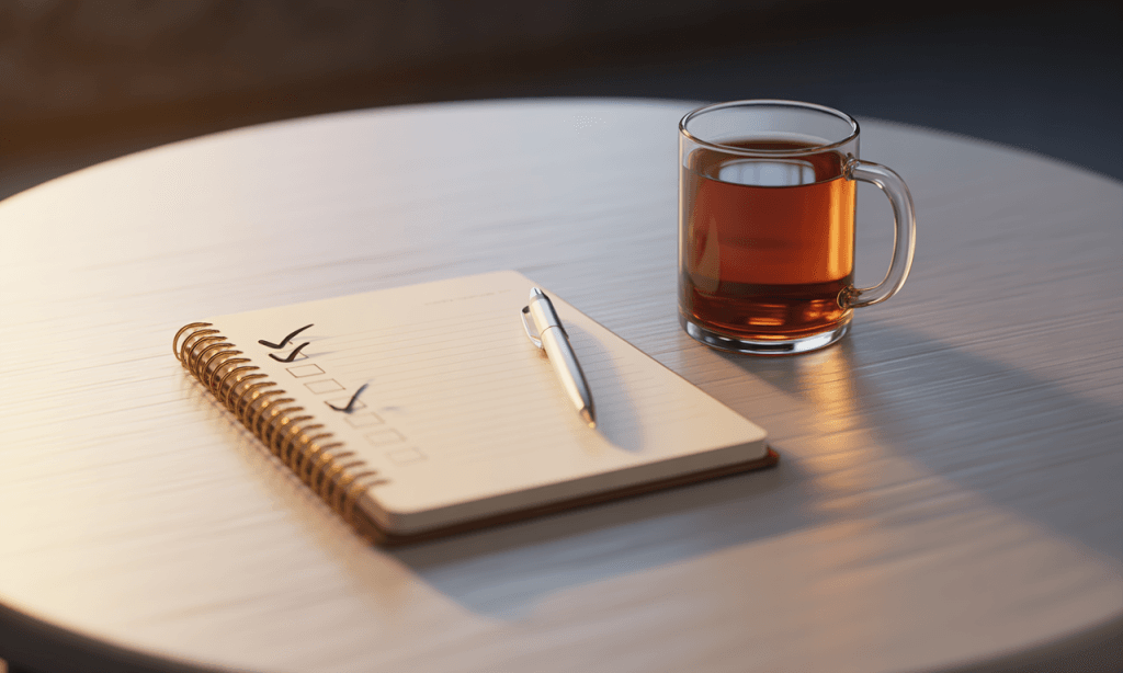 Open notebook with small checkmarks and a pen, symbolizing Stacking Small Wins in tiny marriage habits.