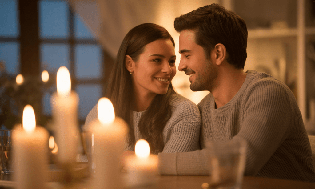 Couple sitting together in gratitude symbolizing enduring connection and peace.