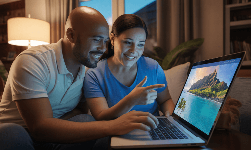 Married couple calmly considering a big purchase together during their weekly meeting
