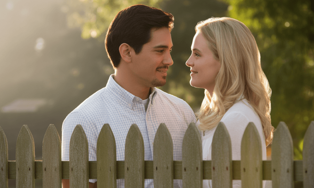 Couple standing near a wooden fence, showing forgiveness and healthy boundaries in marriage.