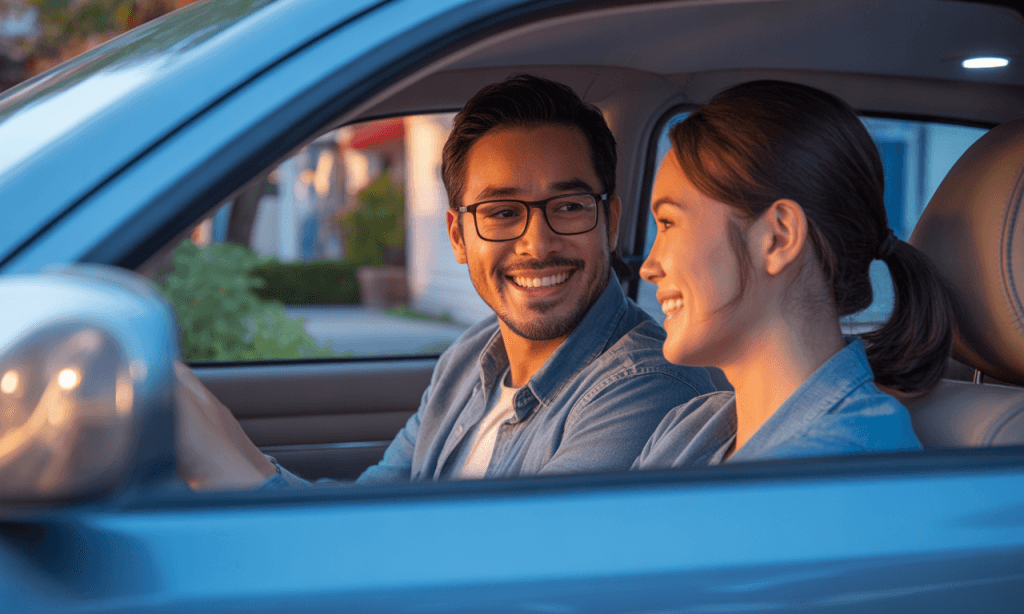 Daily commute ritual helping couple transition calmly from work to home.
