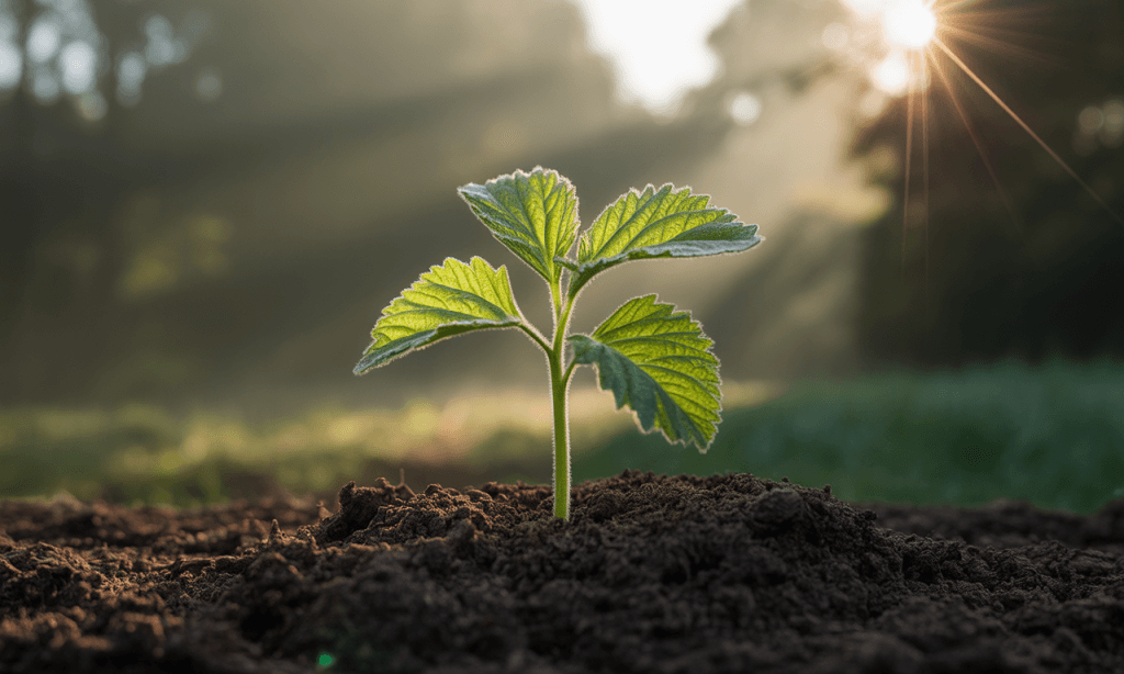 Seedling sprouting from the ground, symbolizing growth after a season of regret.