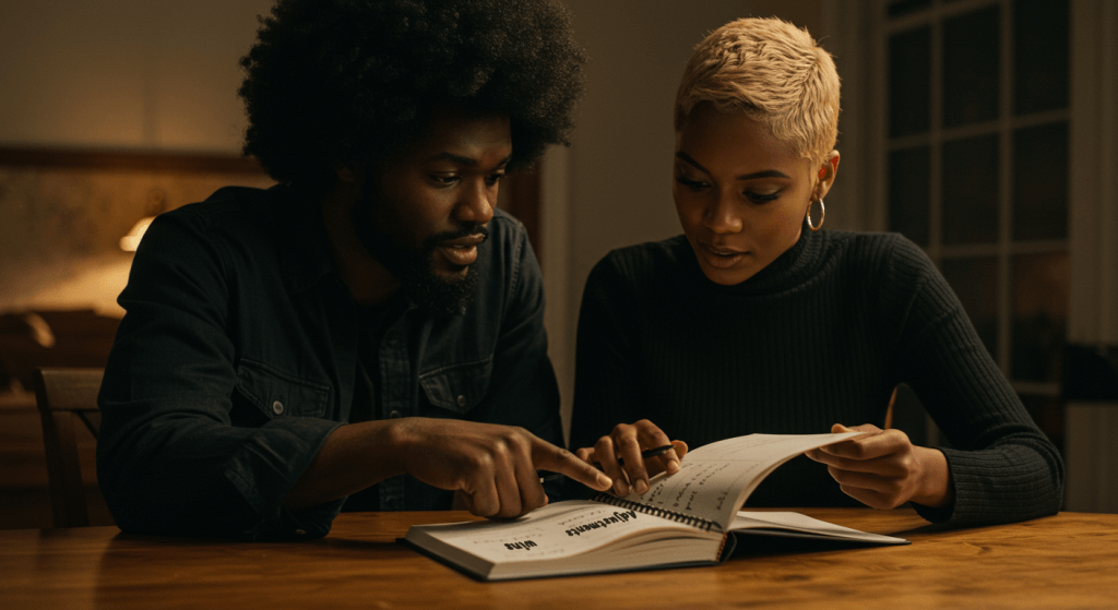 Weekly check-in notes showing a balance of what’s working and what needs adjustment in a standing marriage meeting