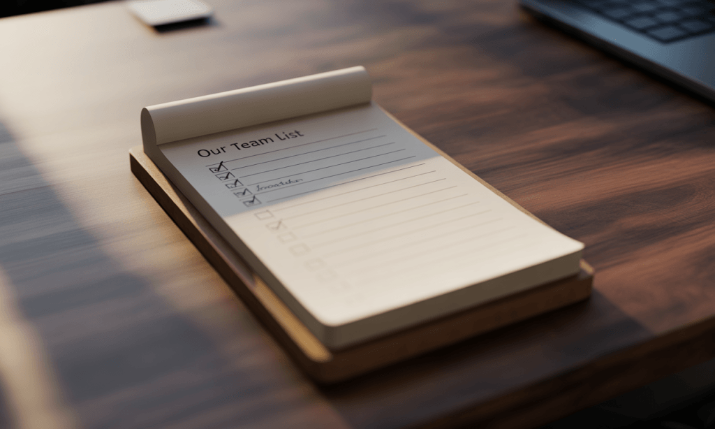 Shared team task list created during a weekly marriage meeting to divide follow-up tasks fairly