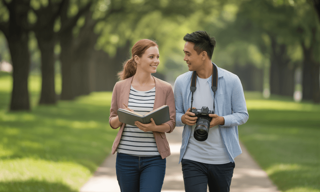 Planner spouse and free spirit spouse walking together as a united team, each bringing their unique strengths