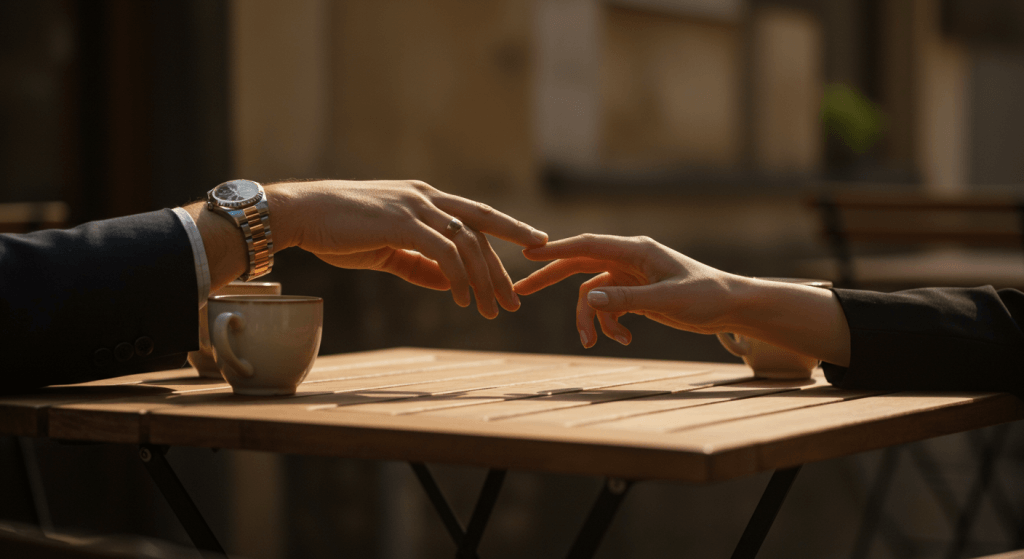 Hands meeting over a shared drink as part of a tiny evening ritual, emphasizing how Pre-Deciding Your Evenings relies on small, consistent actions.
