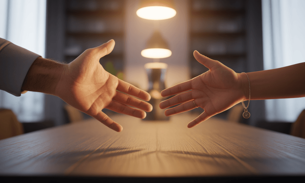 Two hands reaching toward each other, representing Friendship First and a partner posture instead of project management in marriage