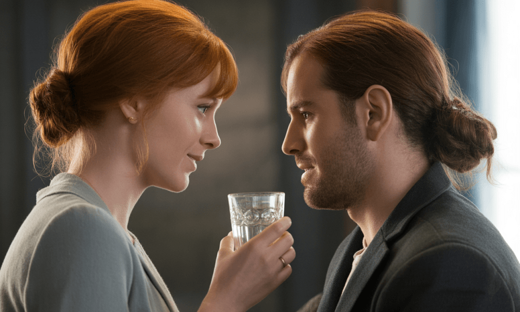 Spouse offering a glass of water during a hard moment, symbolizing everyday kindness in a marriage where your spouse is not your rival