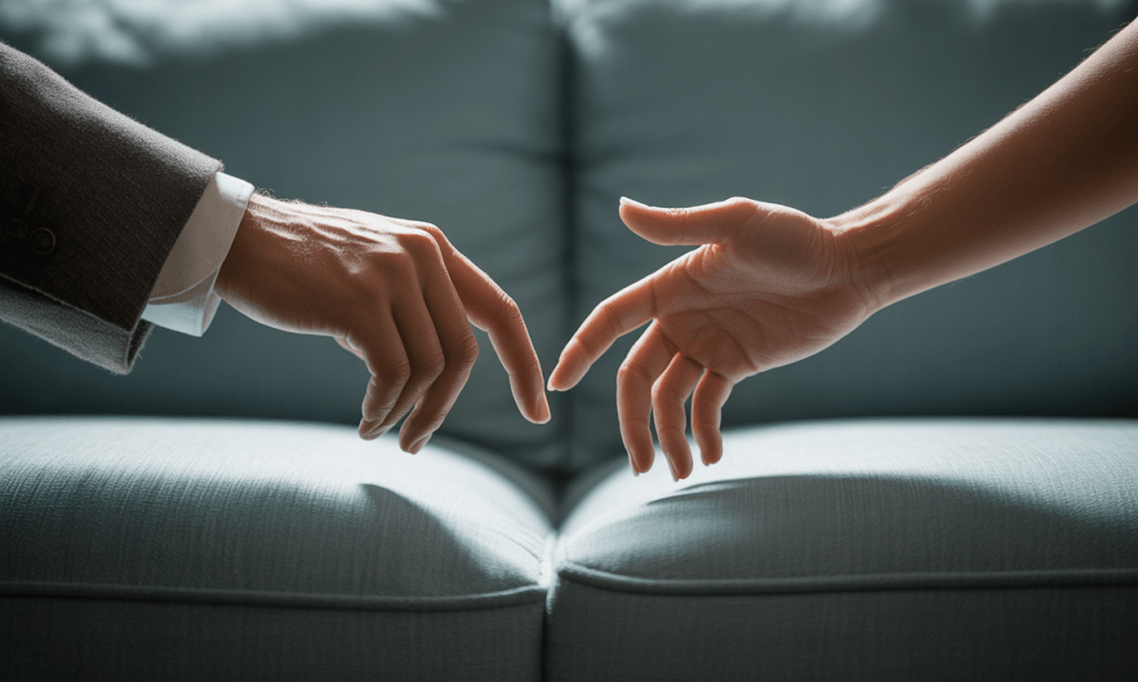 Married couple’s hands reaching for each other in a vulnerable moment about an idea they’re unsure will work.