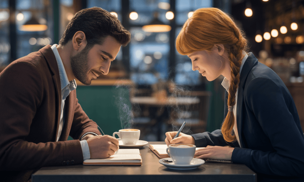 Married couple journaling and talking together, discussing how their history shapes-but doesn’t define-their boundaries