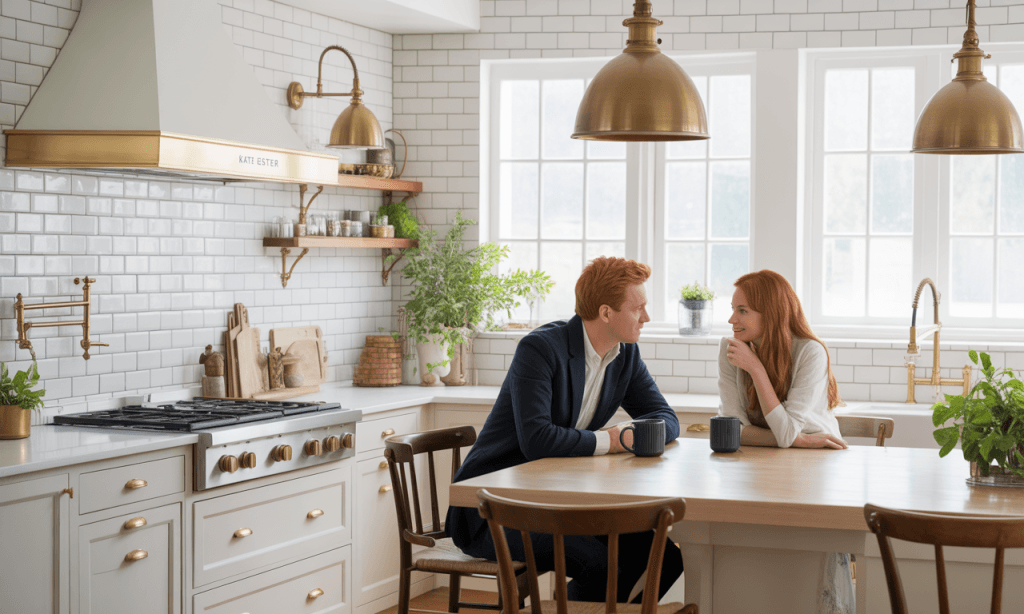Married couple shifting from blame to ownership language in a calm conversation at the kitchen table.