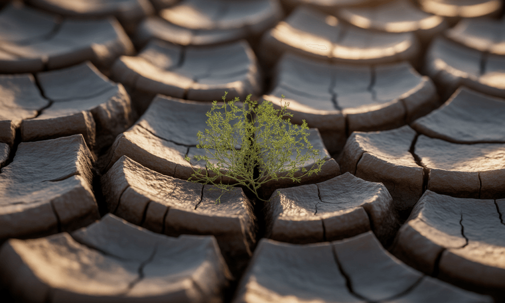 Small green sprout emerging from cracked soil, illustrating how love can still live and grow in a marriage with a painful past