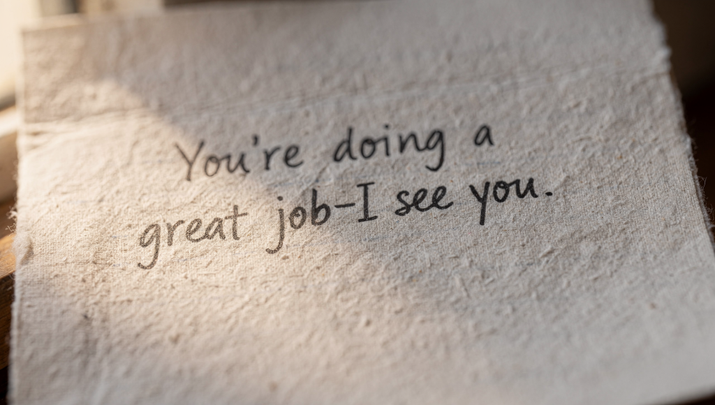 Affirming handwritten message left for a spouse, building emotional support through words