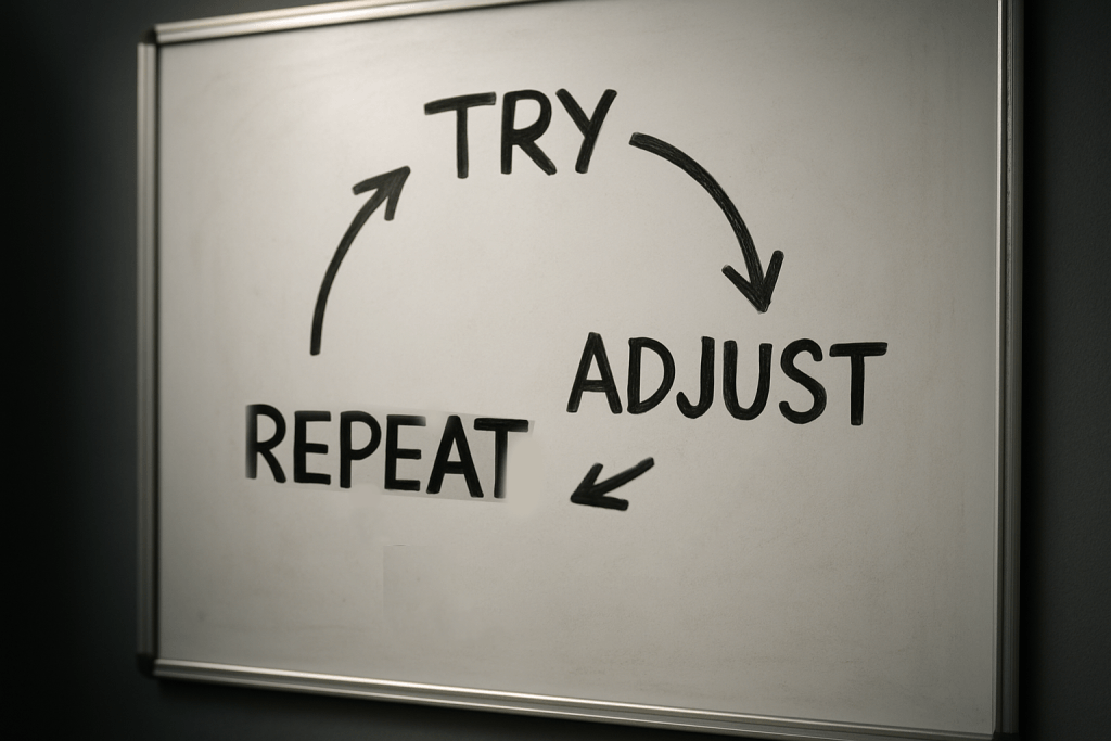 Simple loop diagram showing the Try, Adjust, Repeat cycle for marriage habits.