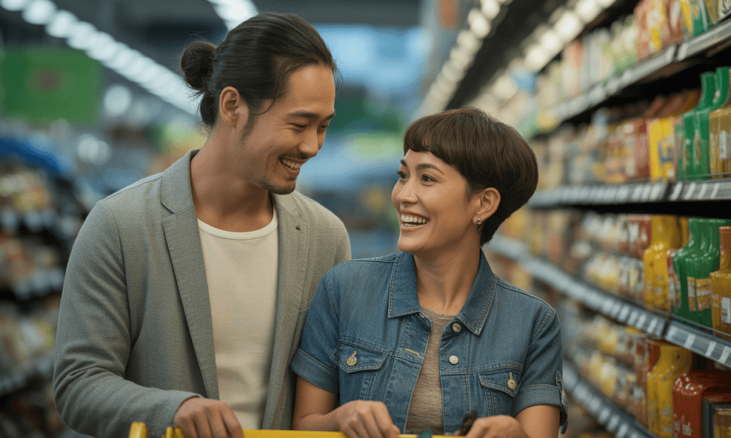 Married couple laughing together during a simple outing, illustrating the fruit of growing on purpose through new rhythms.