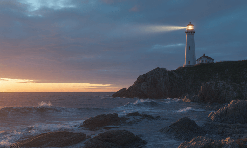 Lighthouse standing steady in a storm, symbolizing a Lighthouse Spouse as a steady source of safety and calm in marriage.