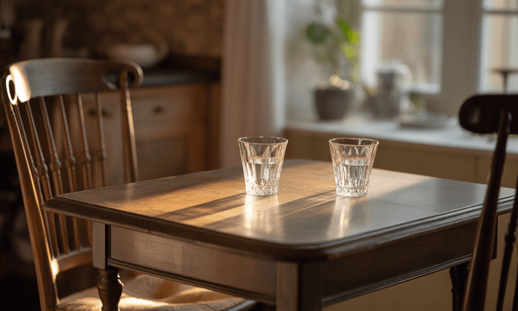 Simple setup for a pre-decided evening ritual-a shared drink at the table that invites a couple into five minutes of connection.