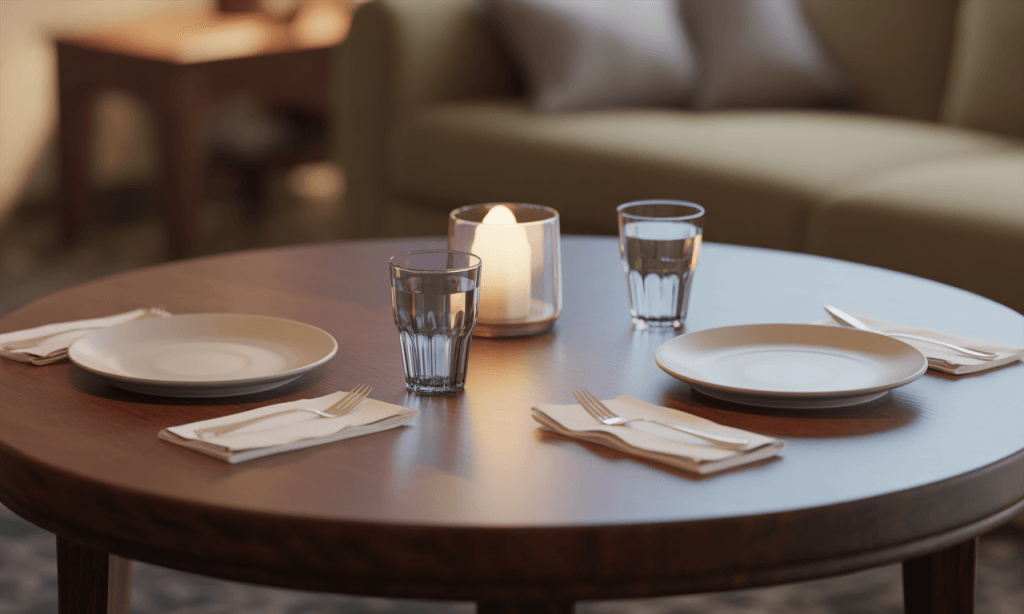 Kitchen table cleared and set for a simple meal, helping in designing a home that pulls you together around shared food and conversation.