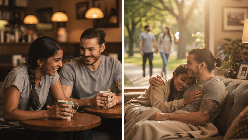 Photo collage of a couple in different small, happy moments, symbolizing how Celebrating Micro-Wins reveals a larger story of growth in marriage.