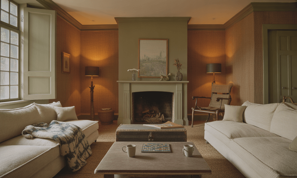 Warm, inviting living room designed to pull a couple together with conversation and shared time, not apart toward screens.
