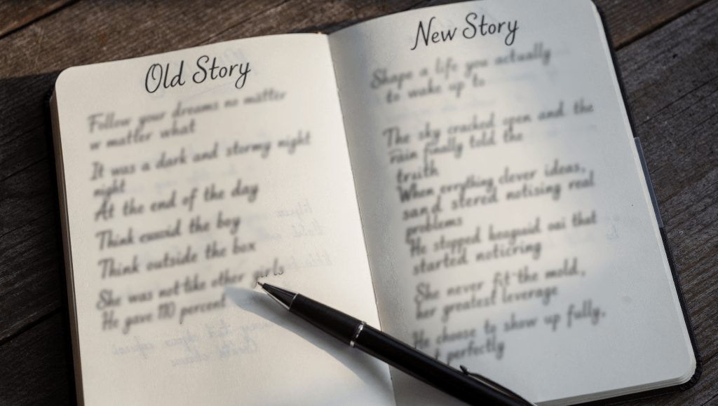 Journal page showing old story and new story columns for family of origin and present choice in marriage