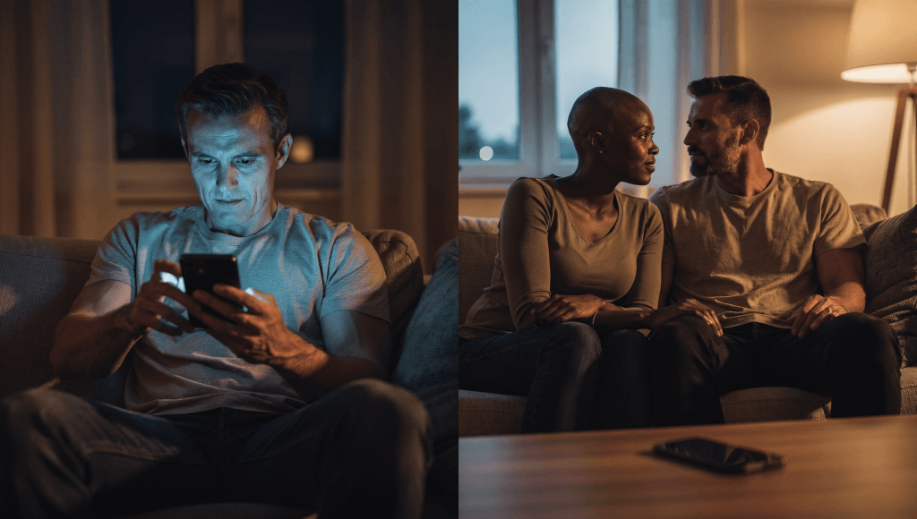 Contrast between a hurtful Silent Sermon of distraction and a healing Silent Sermon of full attention in marriage.