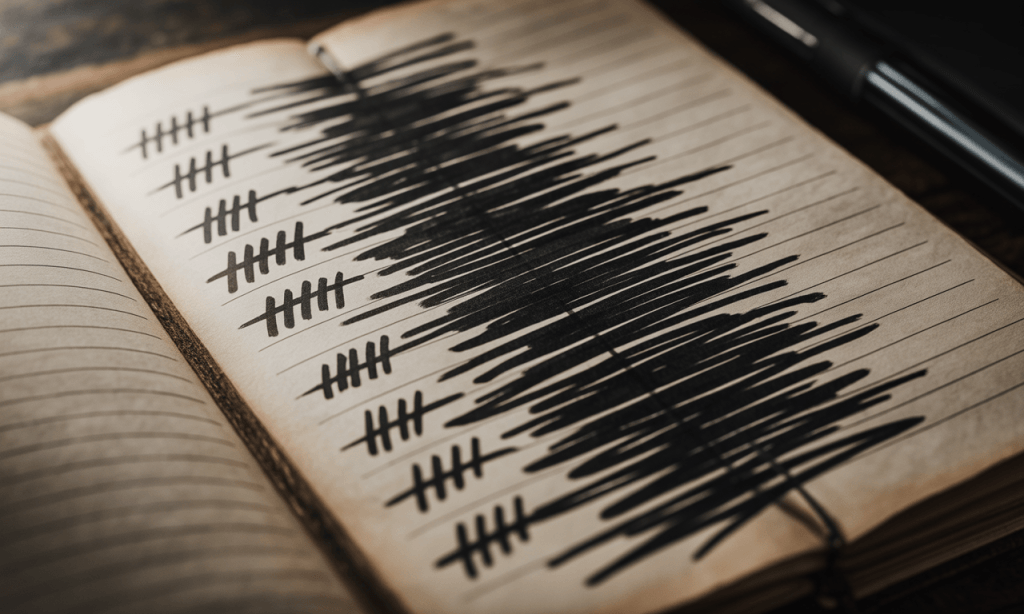Sketch of tally marks on a page symbolizing how resentment builds when you’re the only one trying and silently keeping score.