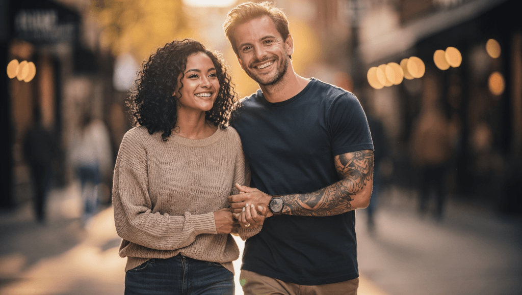 Married couple walking closely together, focused on each other, choosing their values when compliments get complicated