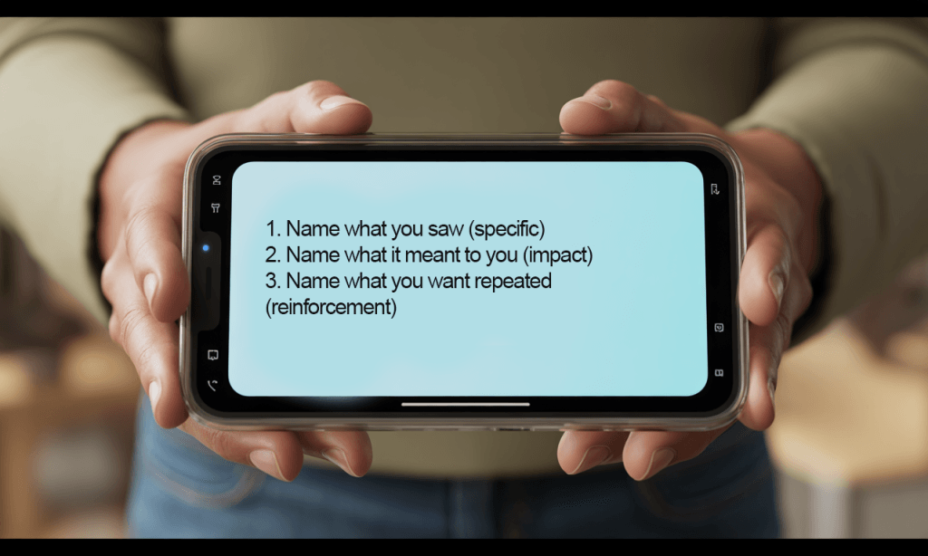 Celebrate the attempt script- name what you saw, the impact, and what you want repeated in marriage.