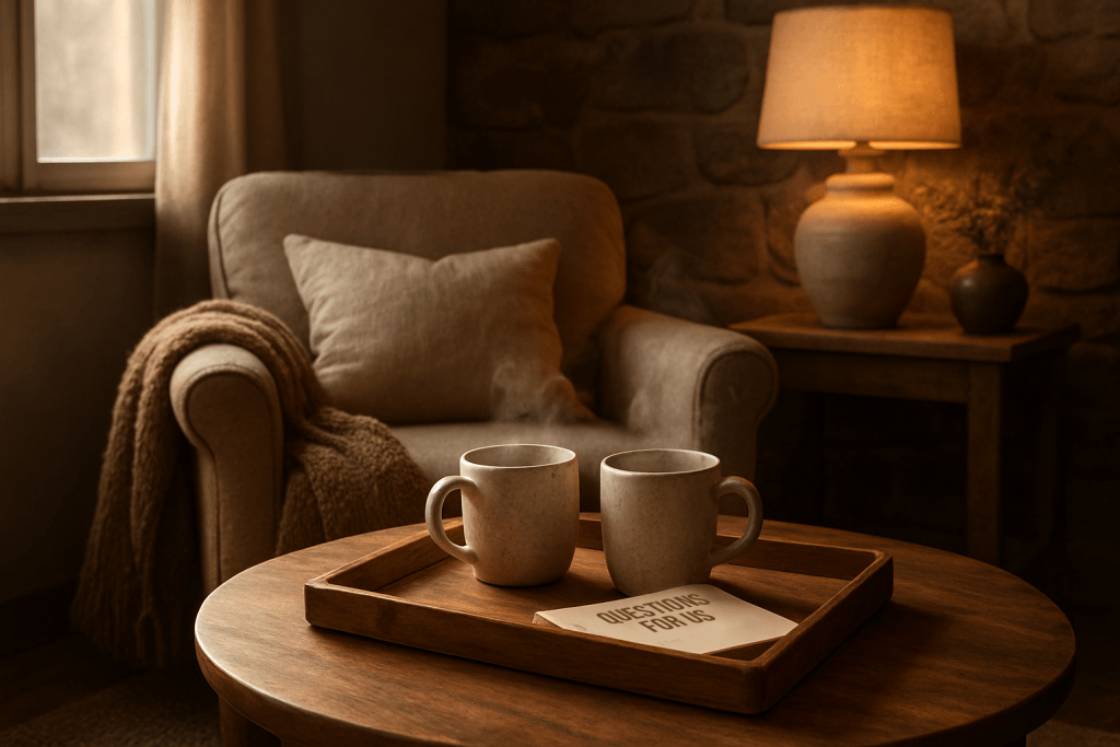 Intentionally designed corner of a home used as a trigger stack for good, inviting couples to sit together and talk.
