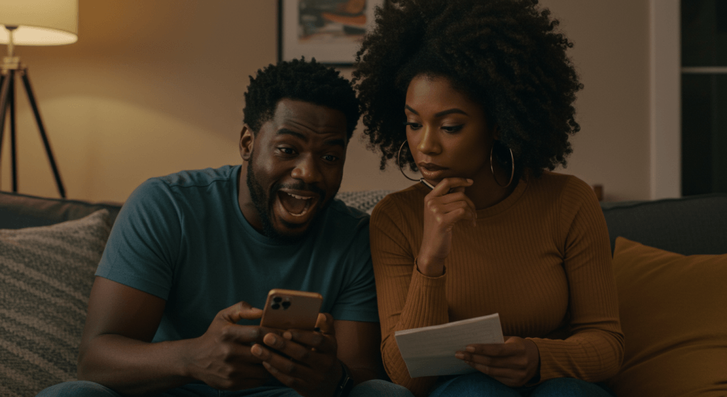 Spouses bringing money, coupons, and risk into the conversation with warmth instead of negativity.