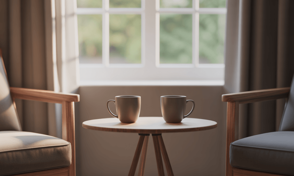 Coffee mugs set up for a married couple’s weekly check-in ritual to trigger connection.