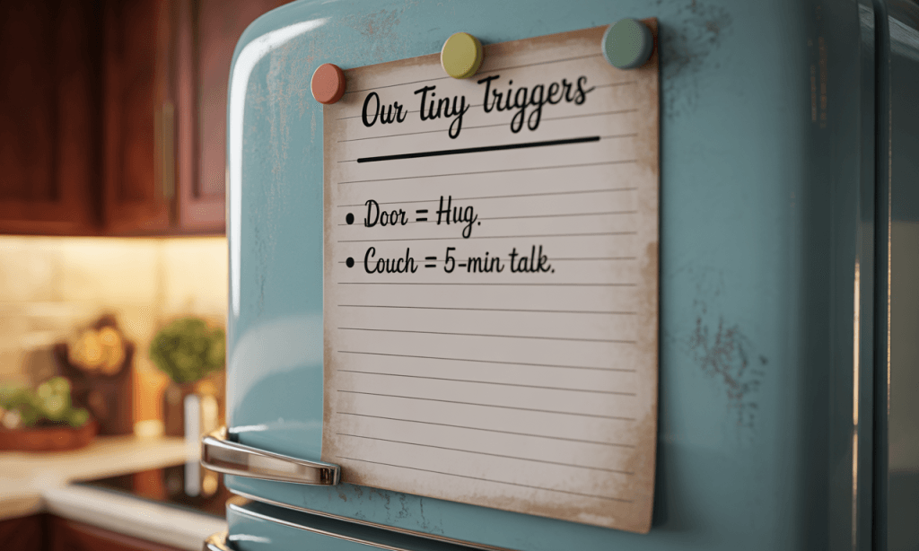 Fridge list with simple Trigger Stacking for Good habits, helping a couple remember their chosen intimacy-building routines.