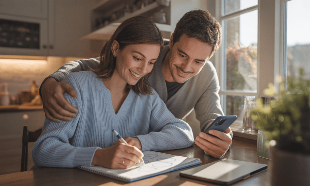 Married couple sharing the weight of a new marriage habit by dividing planning and follow-through tasks.