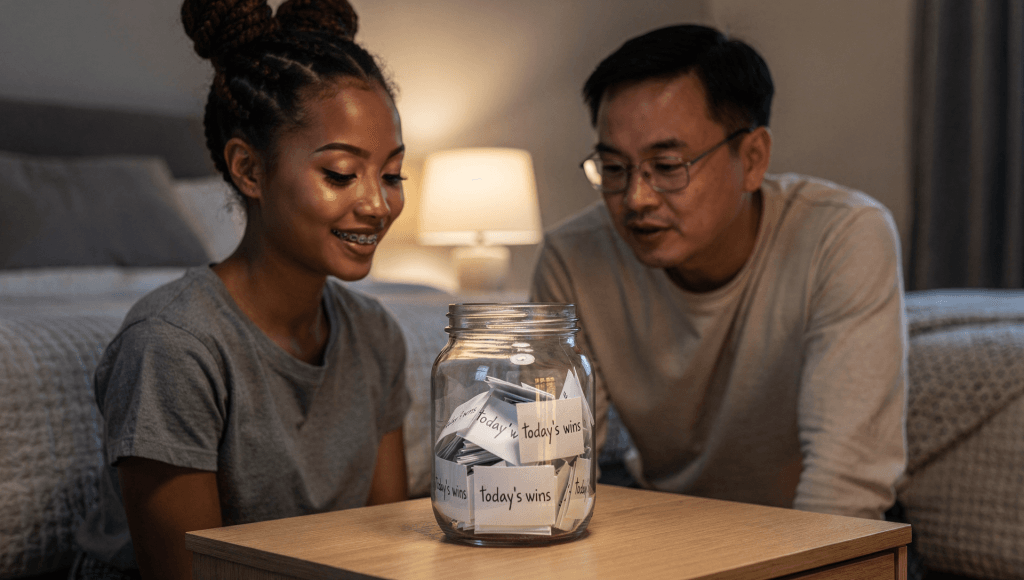 Gratitude-style jar filled with micro-win notes, showing how Celebrating Micro-Wins can become a tangible practice in marriage.