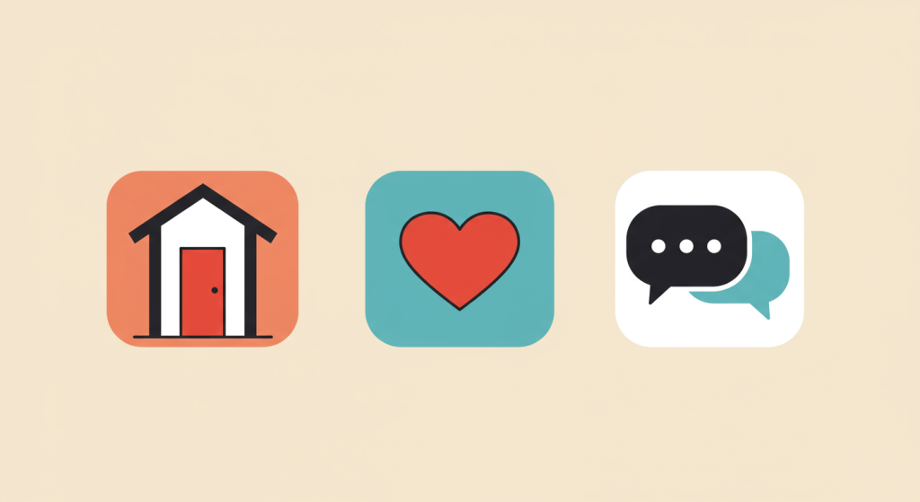 Illustration showing door, heart, and conversation icons in sequence to symbolize Trigger Stacking for Good turning daily cues into intimacy.
