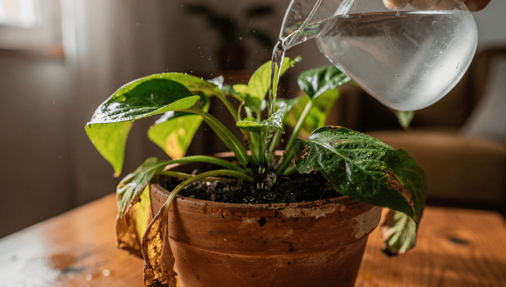 Wilting plant being watered and coming back to life, representing emotional needs that surface when compliments get complicated