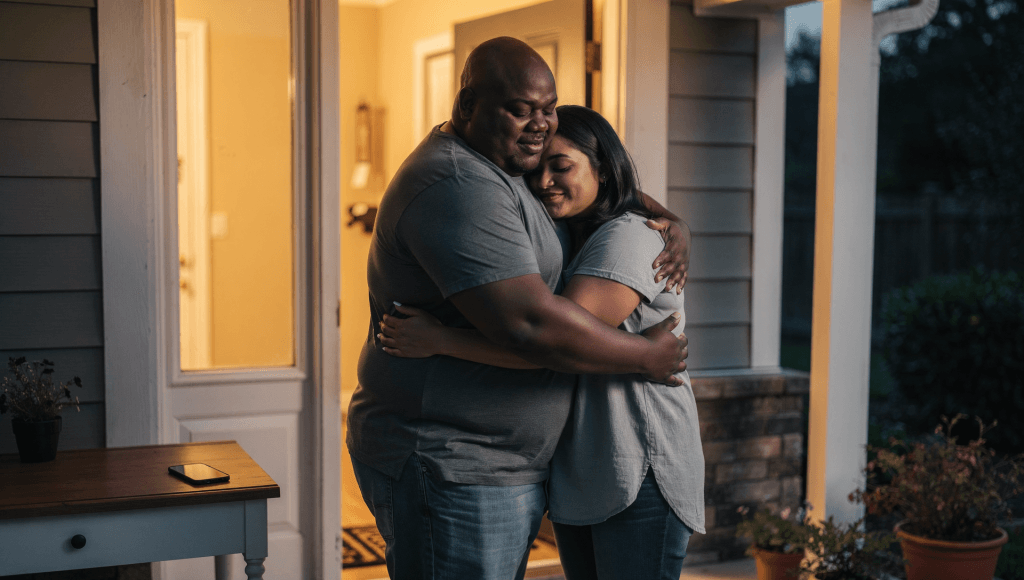 Be the trigger with a warm greeting: a small reunion habit helps couples reconnect and protects the evening atmosphere.