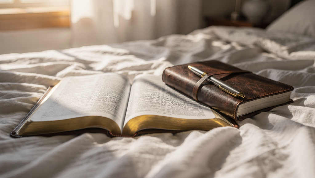 Christian spouse journaling and praying about how to set boundaries without being disrespectful.