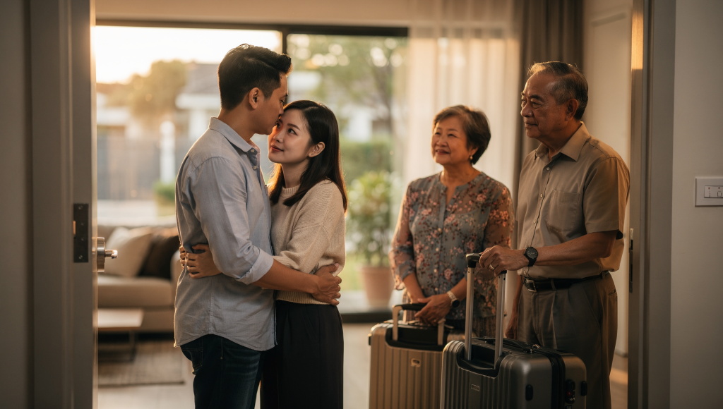 Spouses ending a holiday visit on a healthy note after using boundaries to stop dreading family time.