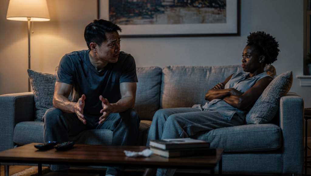 Cross cultural Christian couple wrestling with when respect becomes control in marriage.