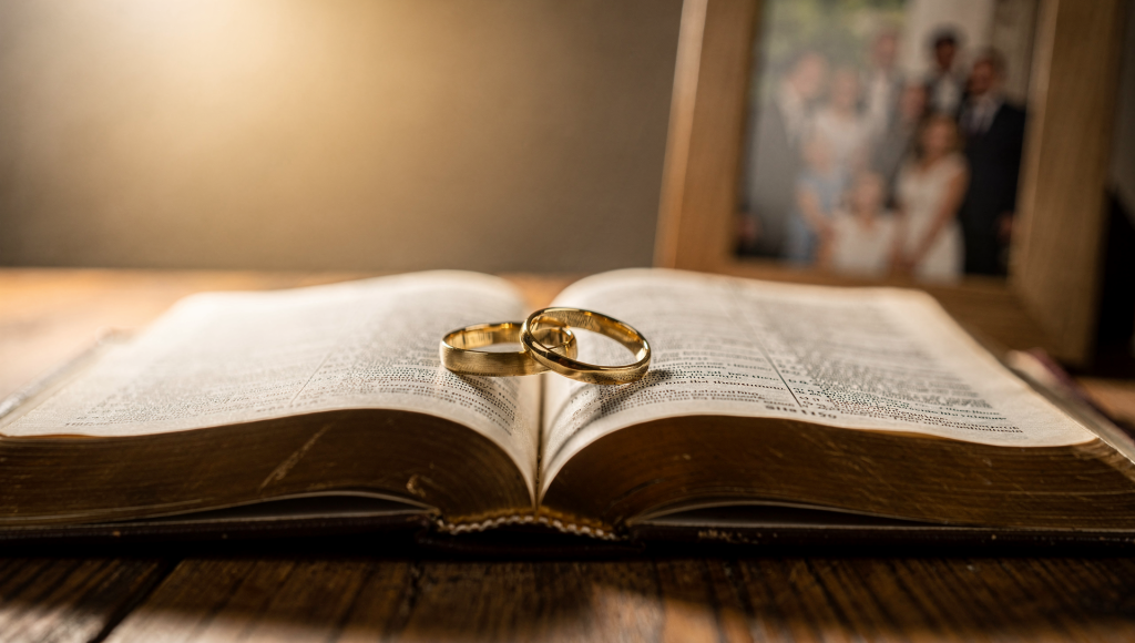 Symbol of marriage first in a Christian home where family still matters.