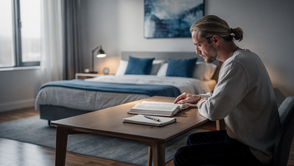 Spouse praying through fears about living the Loyalty Ladder God Spouse Kids Then Family.