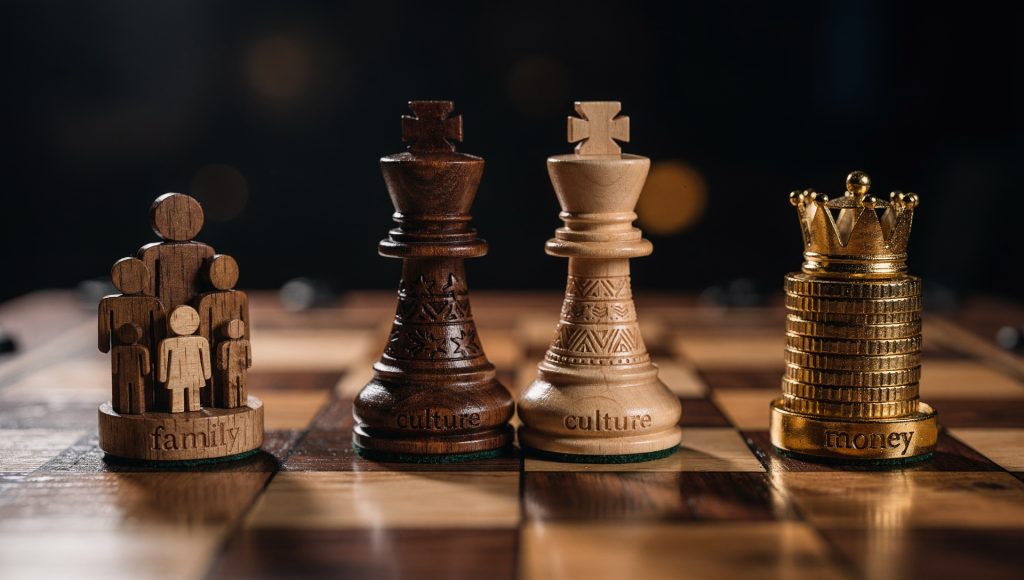 Visual metaphor of The United Front: The Missing Skill in Cross-Cultural Christian Marriage, with spouses on the same side of the board.