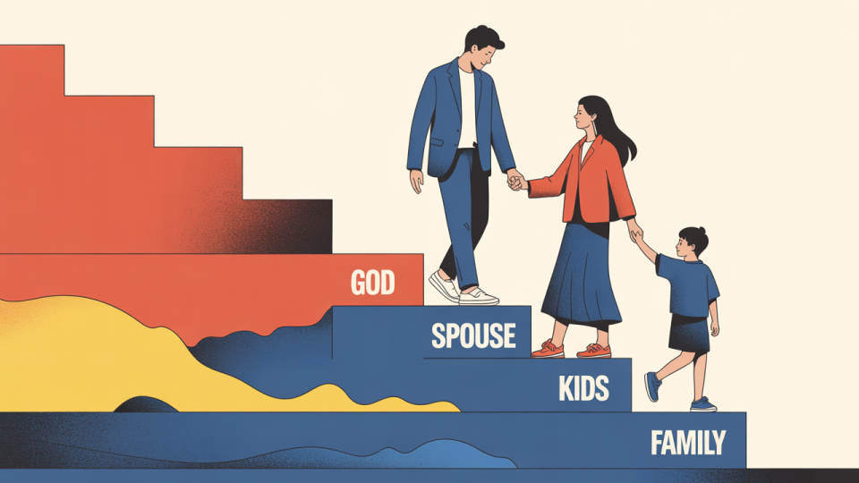 The Loyalty Ladder God Spouse Kids Then Family illustrated as steps, showing God first then marriage, children, and extended family.