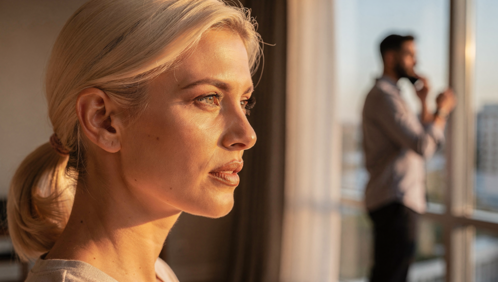 Spouse feeling second to their partner’s family during a phone call.